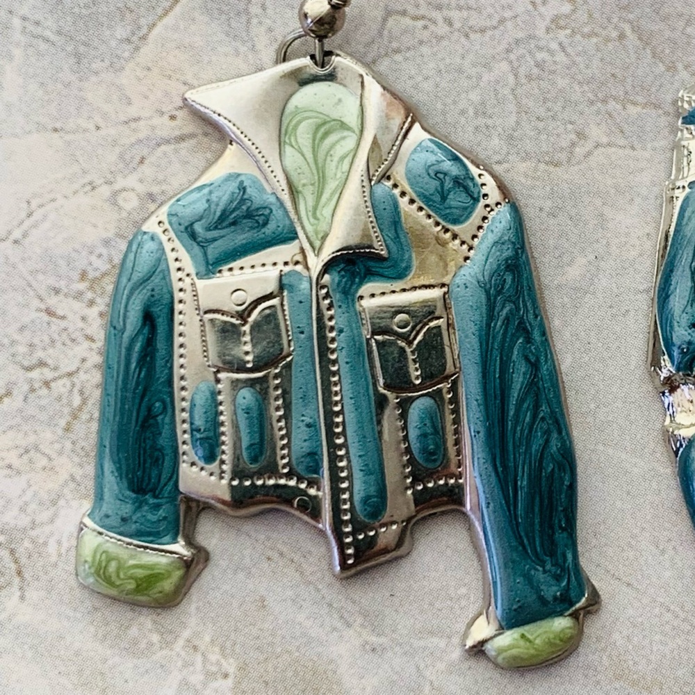 Vintage Denim Jacket and Jeans Vintage Metal Earrings - Picture 2 of 6
